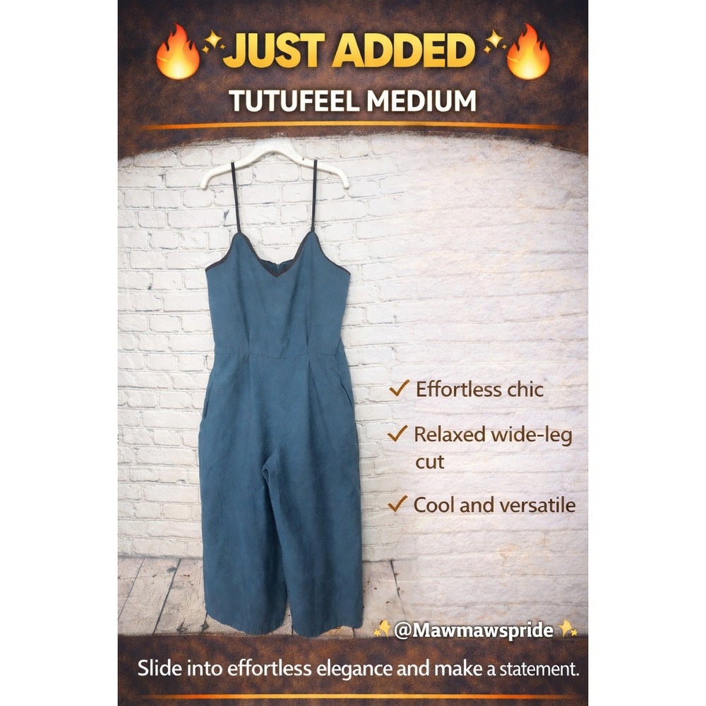 Tutufeel Teal Blue Wide Leg Jumpsuit Womens Medium Sleeveless V-Neck